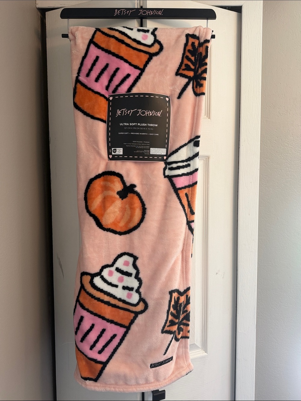 Betsey Johnson Pink Cupcake & Pumpkin Plush Throw